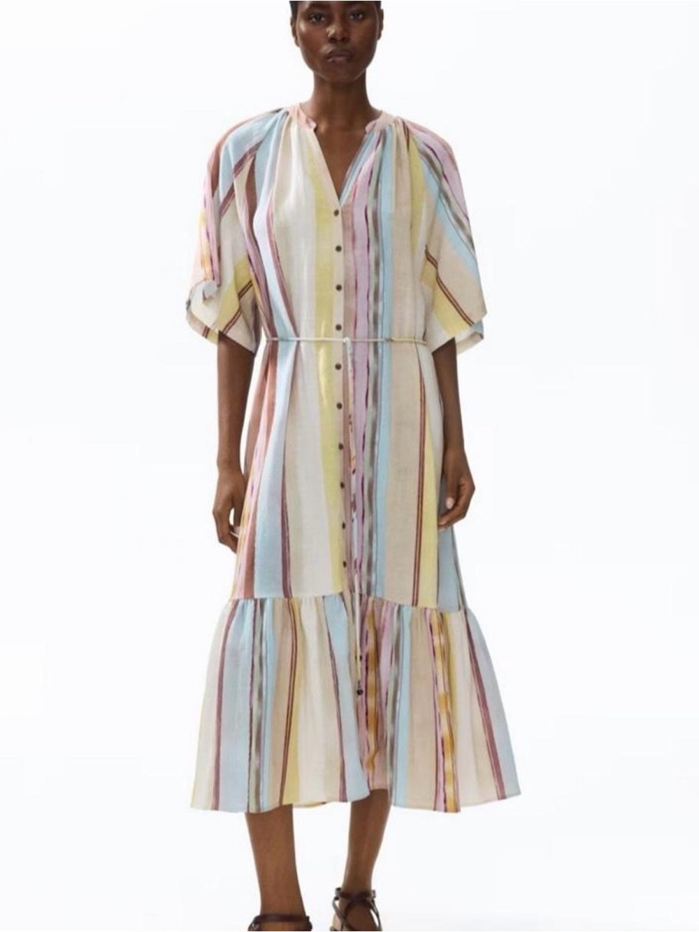 Brand new with tag H&M Striped Pastel Button-Front belted Dress - Multi holiday